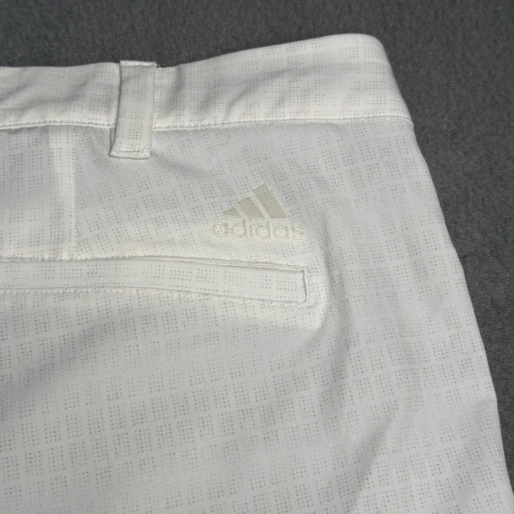 Adidas Mens Golf Pants White Micro Grid Performance Flat Front 38x30